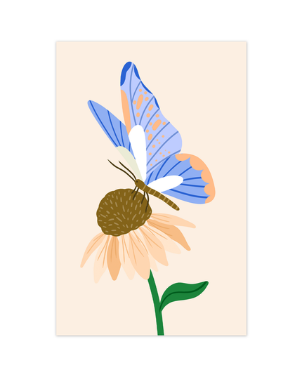Minikort - Blomst med sommerfugl