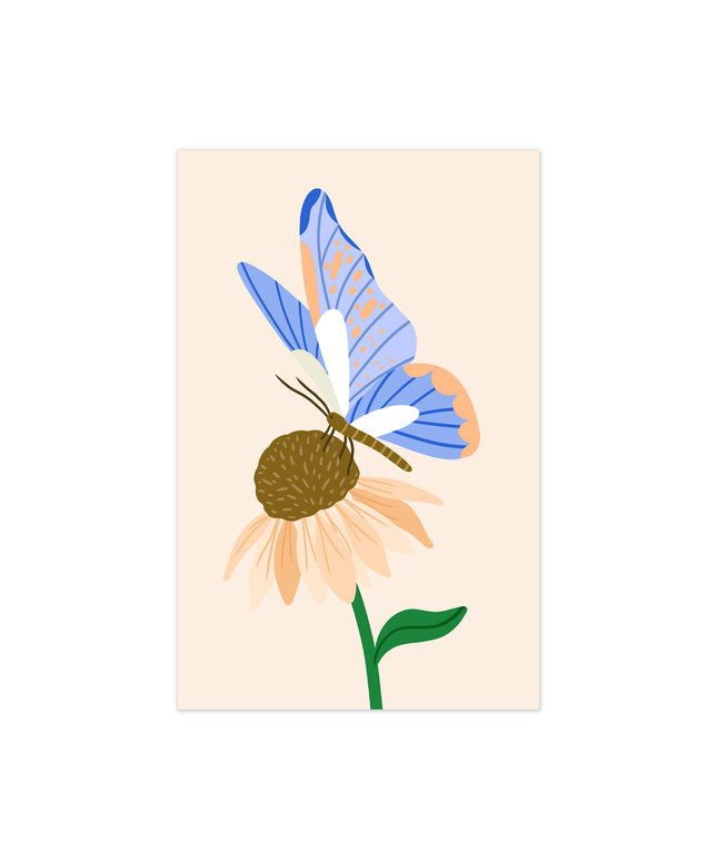 Minikort - Blomst med sommerfugl