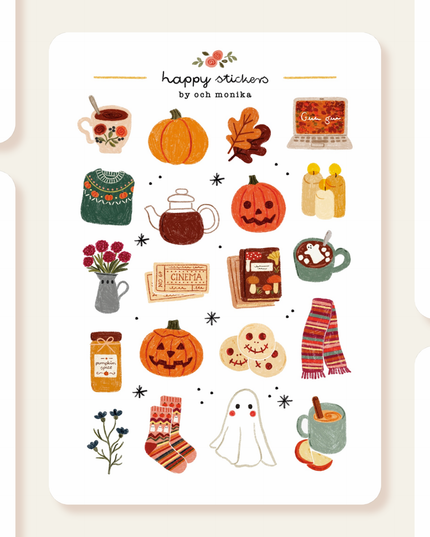 Klistremerkeark | Håndtegnet ~ Cozy Halloween | A6