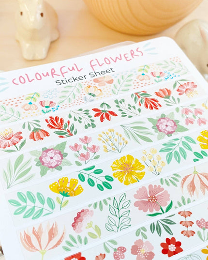 Klistremerkeark | Fargerik Blomstrete Washi Tape