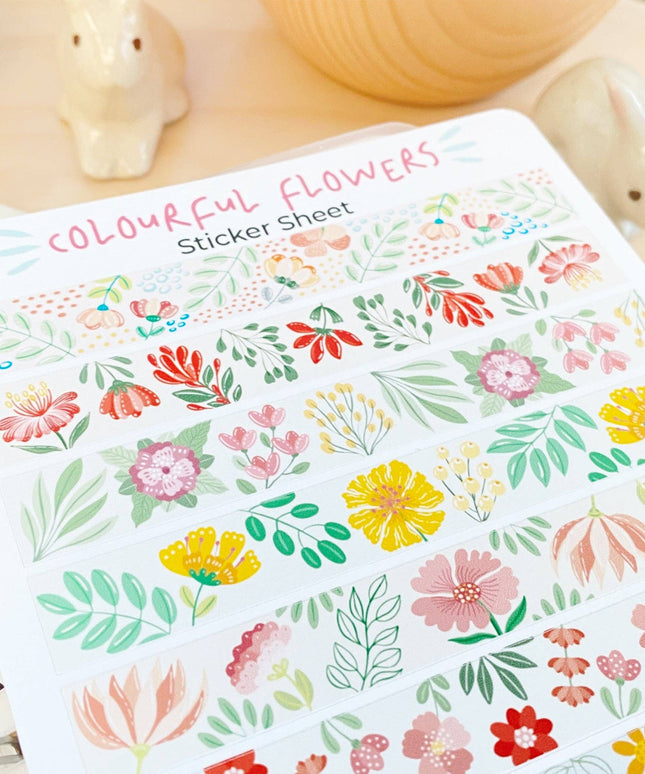 Klistremerkeark | Fargerik Blomstrete Washi Tape