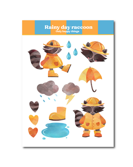Klistremerkeark | Rainy Day Raccoon | A6