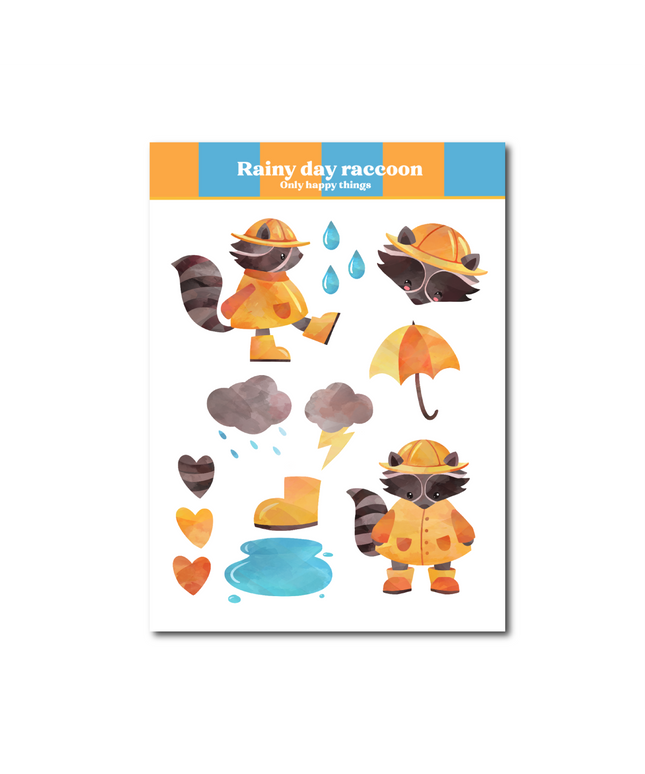 Klistremerkeark | Rainy Day Raccoon | A6