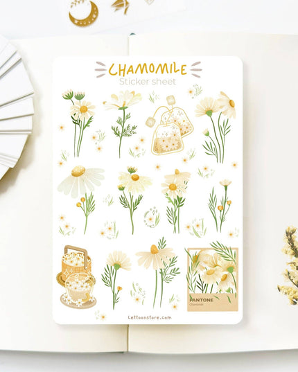 Klistremerkeark | Chamomile & Sunflower | Sett Med 2 Klistremerkeark