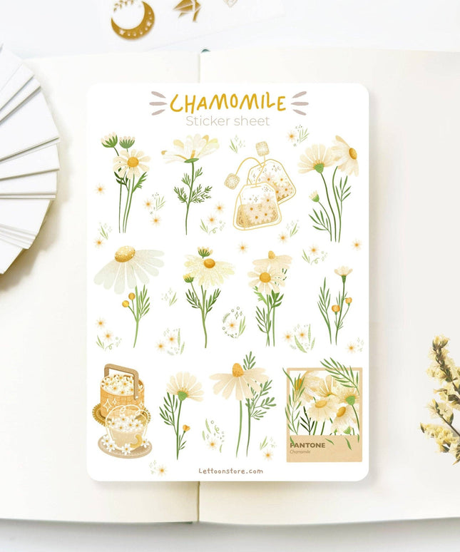 Klistremerkeark | Chamomile & Sunflower | Sett Med 2 Klistremerkeark