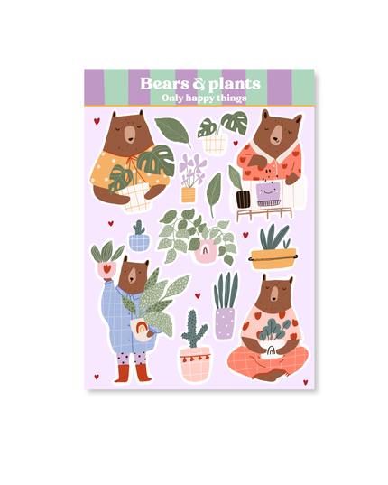 Klistremerkeark | Bears & Plants |A6