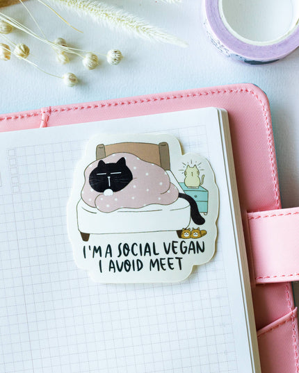 Klistremerke Vinyl | I am a social vegan. I avoid meet | Katteklistremerke