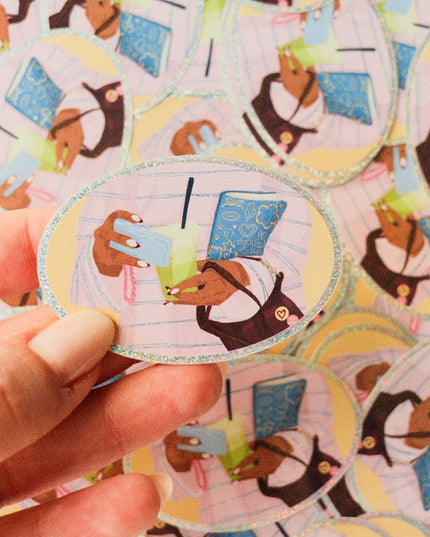 Vinyl Klistremerke | Matcha Girl Glittery Sticker
