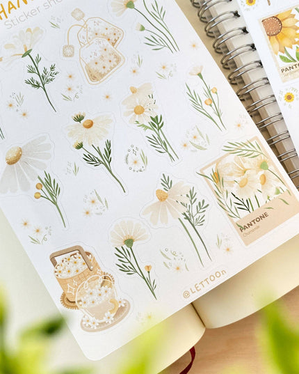 Klistremerkeark | Chamomile & Sunflower | Sett Med 2 Klistremerkeark