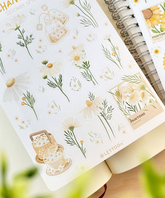 Klistremerkeark | Chamomile & Sunflower | Sett Med 2 Klistremerkeark