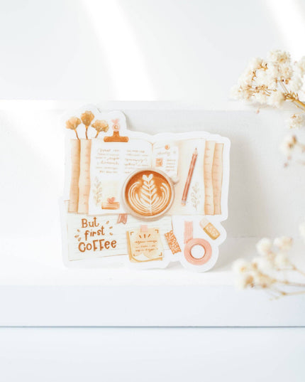 Vinyl Klistremerke | But First Coffee