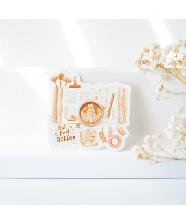 Vinyl Klistremerke | But First Coffee