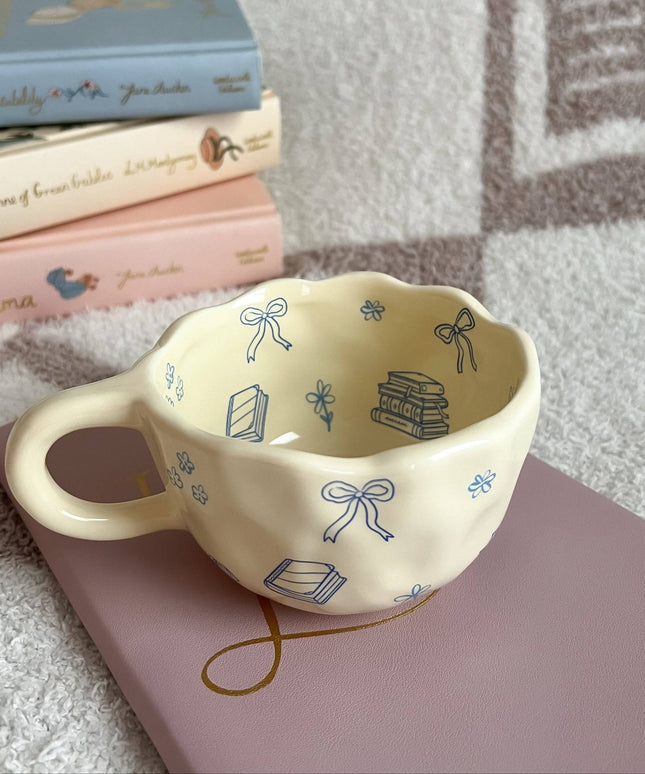 Bows and Books Mug: Green/Ivory Flowers
