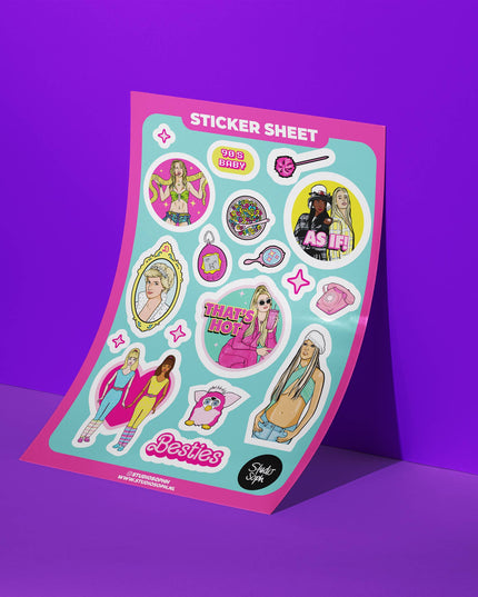 Klistremerkeark | 90's Girl Clueless, Britney, Paris Hilton | A5