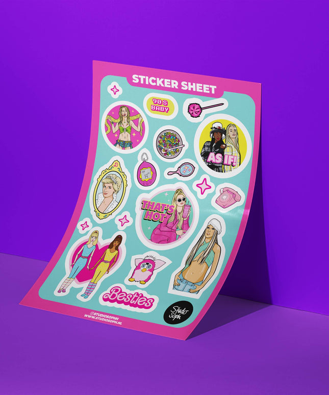 Klistremerkeark | 90's Girl Clueless, Britney, Paris Hilton | A5