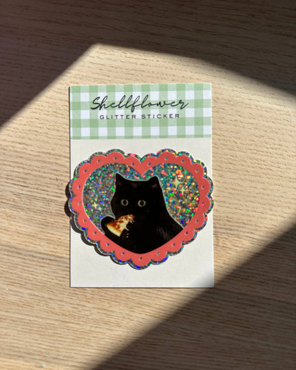Pizza Cat Glitter Vinyl Klistremerke