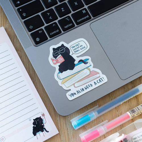 "You can't survive on books alone..." Morsomt Katte Klistremerke