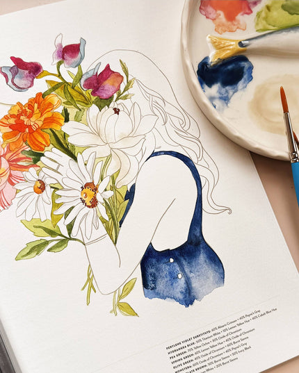 Watercolor Workbook 3: Café in Bloom | Akvarell Malebok for Voksne