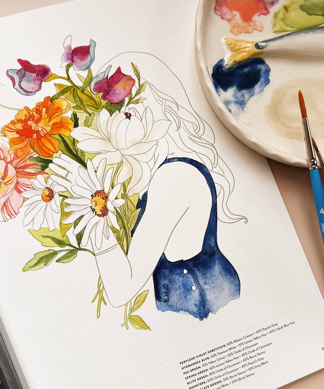 Watercolor Workbook 3: Café in Bloom | Akvarell Malebok for Voksne