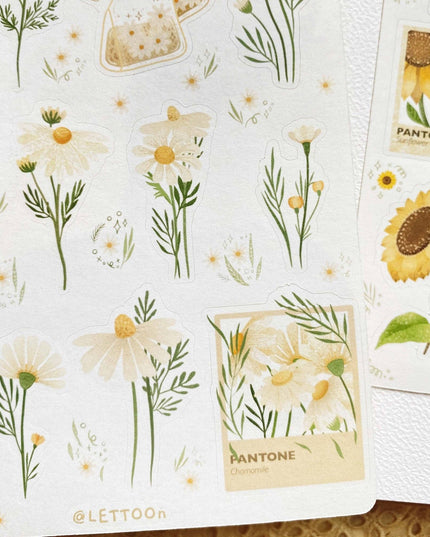 Klistremerkeark | Chamomile & Sunflower | Sett Med 2 Klistremerkeark