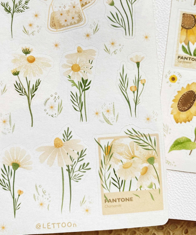 Klistremerkeark | Chamomile & Sunflower | Sett Med 2 Klistremerkeark