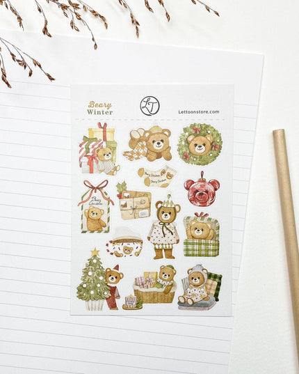 Klistremerkeark | Beary Winter | Håndtegnede Klistremerker | A6