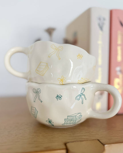 Bows and Books Mug: Yellow/Ivory Flowers
