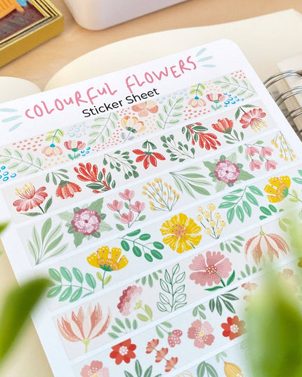 Klistremerkeark | Fargerik Blomstrete Washi Tape