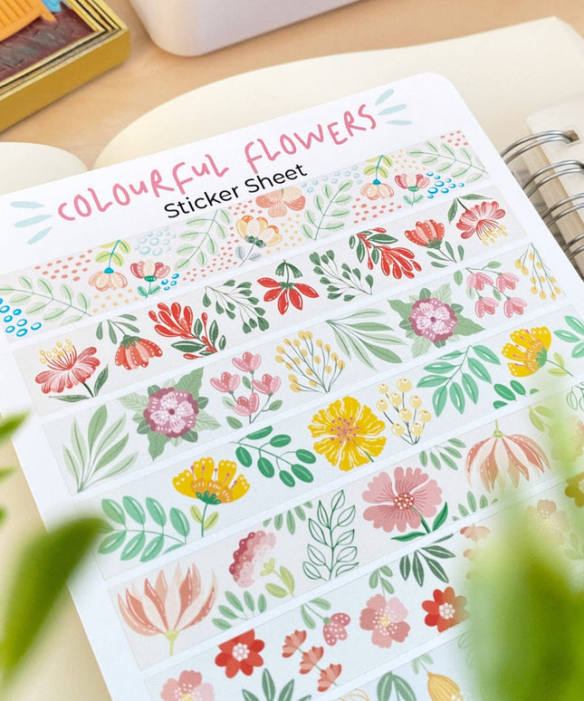 Klistremerkeark | Fargerik Blomstrete Washi Tape