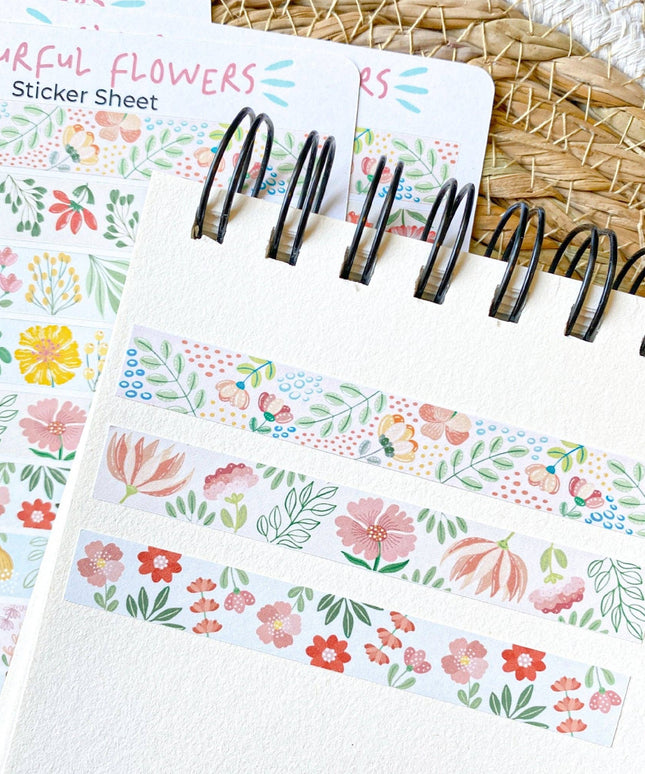 Klistremerkeark | Fargerik Blomstrete Washi Tape