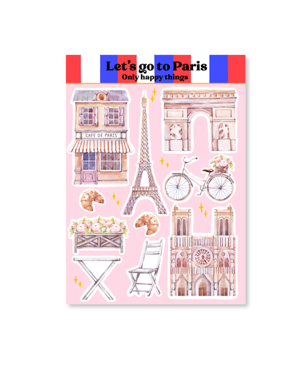 Klistremerkeark | Let's Go to Paris | A6