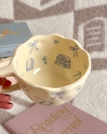 Bows and Books Mug: Yellow/Ivory Flowers