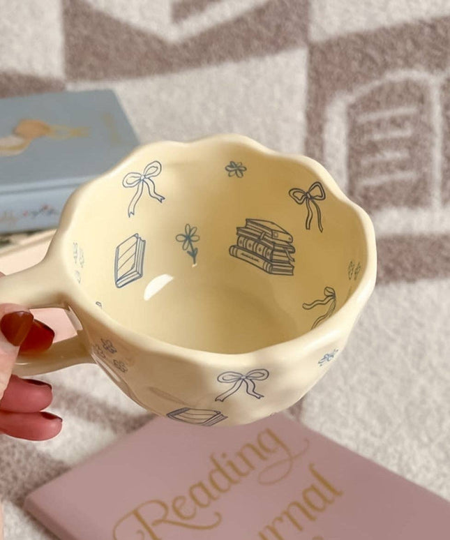 Bows and Books Mug: Yellow/Ivory Flowers