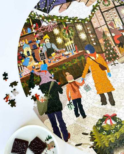 Rundt Puslespill | Christmas Market | 1000 Brikker