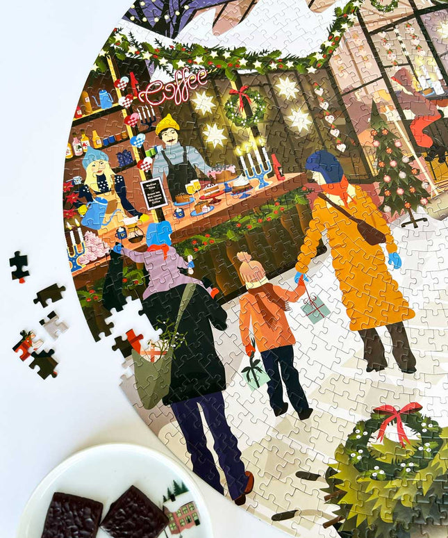 Rundt Puslespill | Christmas Market | 1000 Brikker