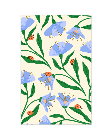 Minikort - Marihøne og blomster