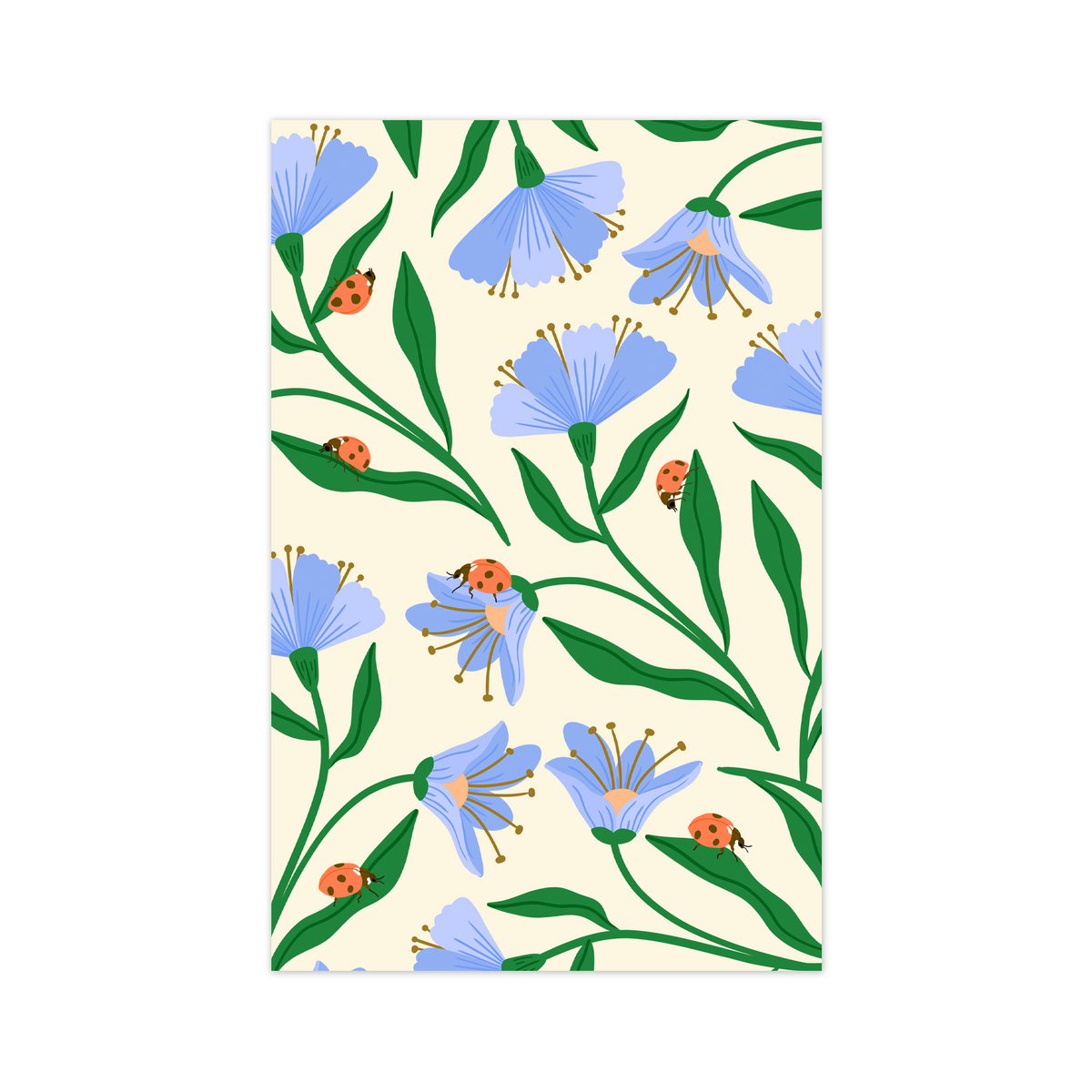 Minikort - Marihøne og blomster