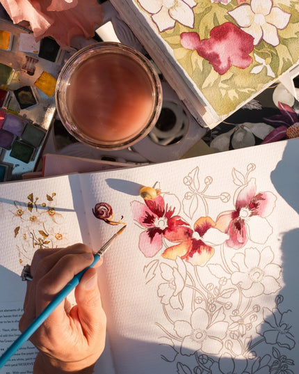 Watercolor Workbook 3: Café in Bloom | Akvarell Malebok for Voksne