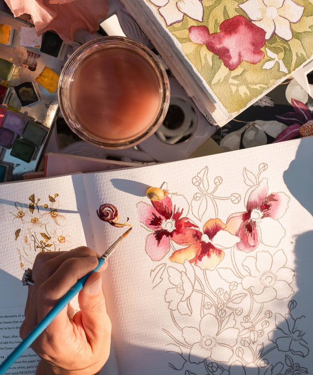 Watercolor Workbook 3: Café in Bloom | Akvarell Malebok for Voksne