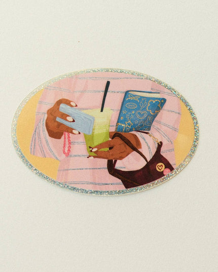 Vinyl Klistremerke | Matcha Girl Glittery Sticker