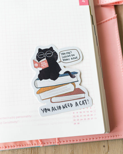 Klistremerke Vinyl | You can't survive on books alone | Katteklistremerke