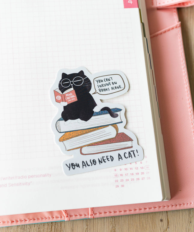 Klistremerke Vinyl | You can't survive on books alone | Katteklistremerke