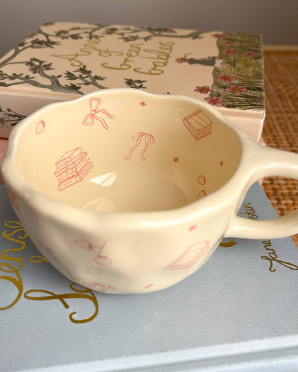 Bows and Books Mug: Green/Ivory Flowers