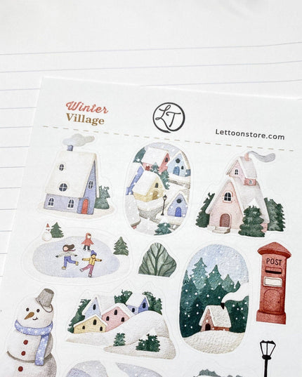Klistremerkeark | Winter Village | Håndtegnede Klistremerker | A6