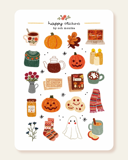 Klistremerkeark | Håndtegnet ~ Cozy Halloween | A6
